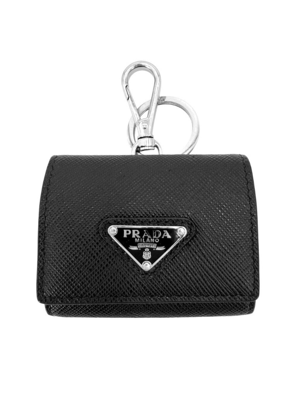 Prada Pouch Earphones Case Leather Black Silver